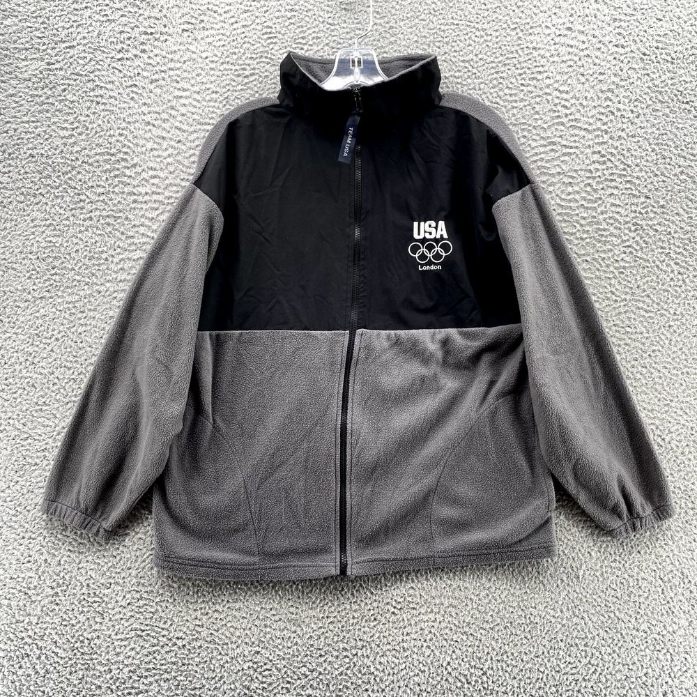 Olympic Commitee Sweater Medium Gray Black USA London Fleece Jacket Pullover Men